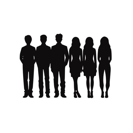 Group of people silhouette. Group of people black icon on white backgroundのイラスト素材
