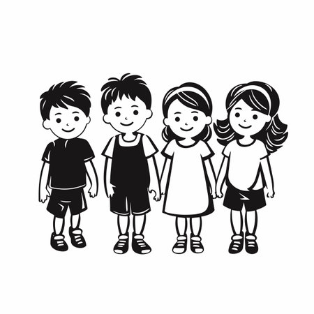 Happy children silhouette. Happy children black icon on white backgroundのイラスト素材