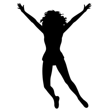 Jumping girl silhouette. Jumping girl black icon on white backgroundのイラスト素材