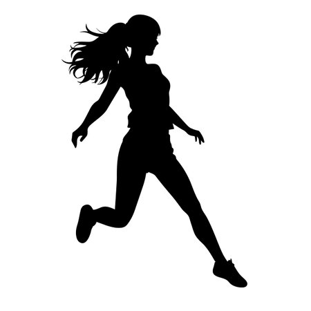 Jumping girl silhouette. Jumping girl black icon on white backgroundのイラスト素材