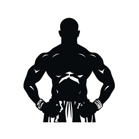 MMA fighter silhouette. MMA fighter black icon on white backgroundのイラスト素材