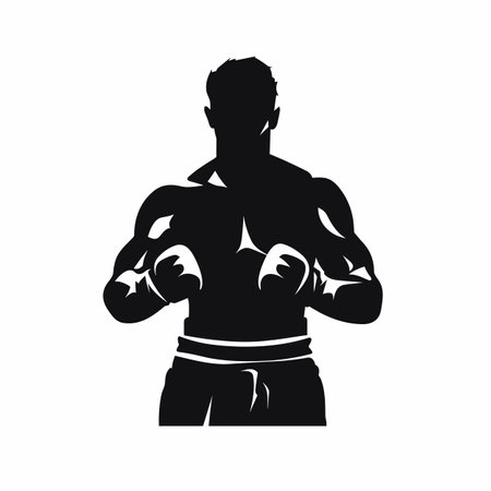 MMA fighter silhouette. MMA fighter black icon on white backgroundのイラスト素材