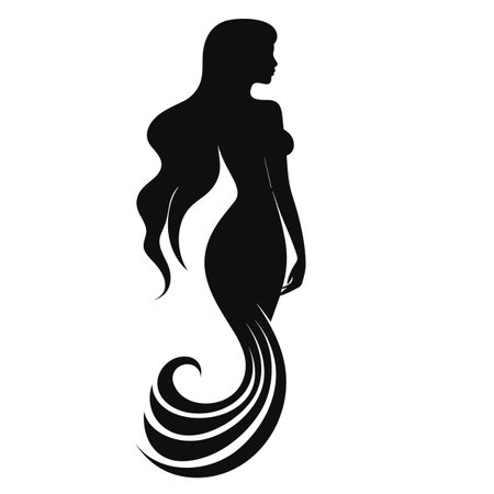 Mermaid silhouette. Mermaid black icon on white backgroundのイラスト素材
