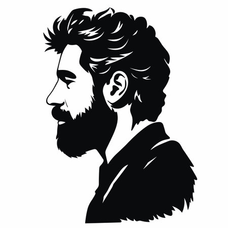 Man head silhouette. Man head black icon on white backgroundのイラスト素材