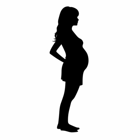 Pregnant woman silhouette. Pregnant woman black icon on white backgroundのイラスト素材