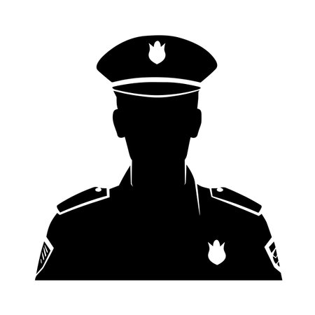 Police officer silhouette. Police officer black icon on white backgroundのイラスト素材