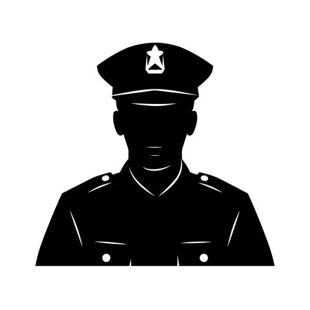 Police officer silhouette. Police officer black icon on white backgroundのイラスト素材