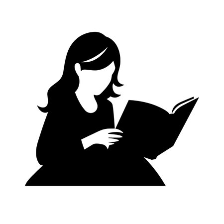 Reading girl silhouette. Girl reading a book black icon on white backgroundのイラスト素材