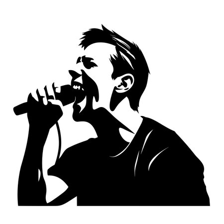 Male singer silhouette. Singer black icon on white backgroundのイラスト素材