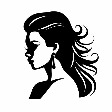Woman head silhouette. Woman head black icon on white backgroundのイラスト素材