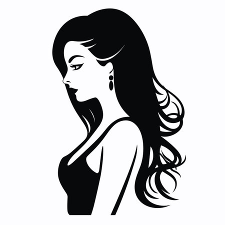 Woman head silhouette. Woman head black icon on white backgroundのイラスト素材