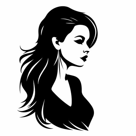 Woman head silhouette. Woman head black icon on white backgroundのイラスト素材