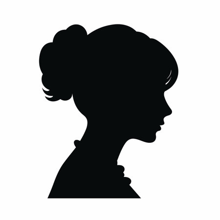 Woman head silhouette. Woman head black icon on white backgroundのイラスト素材