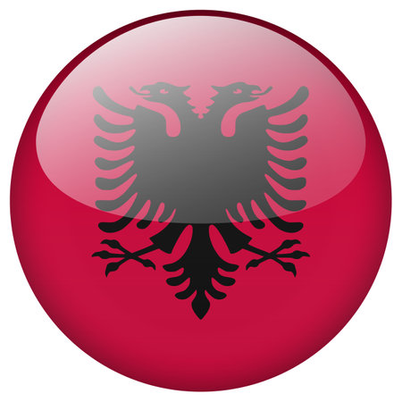 Albania flag button. Albania circle flag button isolated on white backgroundのイラスト素材