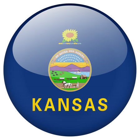 Kansas flag button. Kansas circle flag button isolated on white backgroundのイラスト素材