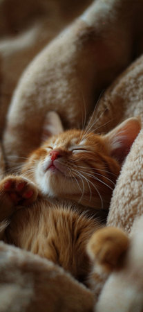 Cute cat kitten sleeping. Cat is taking a napの写真素材