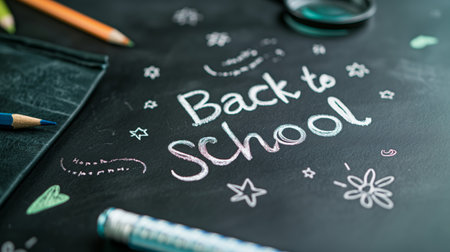 Back to school banner. Back to school chalk on blackboard background