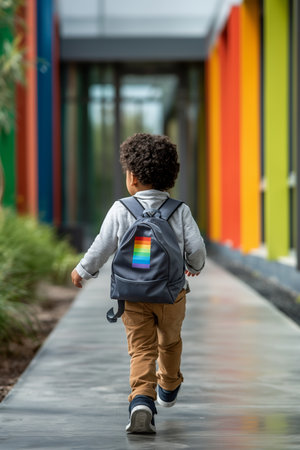 Kid running to school. Back to school. First day at school conceptの写真素材
