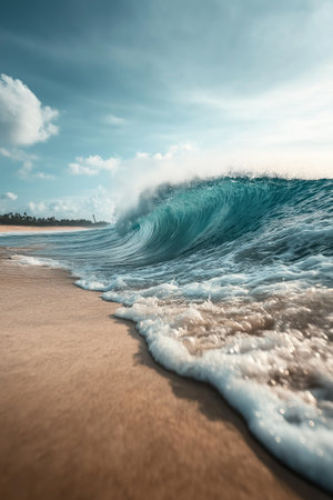 Beautiful blue ocean wave on a beach. Perfect wave