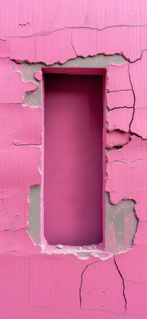 Hole broken in a pink wall. Hole in a wallの写真素材