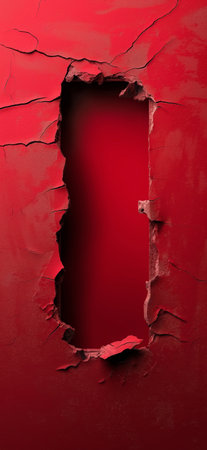 Hole broken in a red wall. Hole in a wall