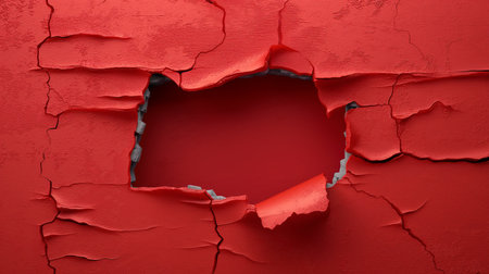 Hole broken in a red wall. Hole in a wall