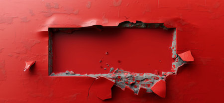 Hole broken in a red wall. Hole in a wallの写真素材