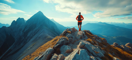 Running and hiking in the mountains. Speed hiking
