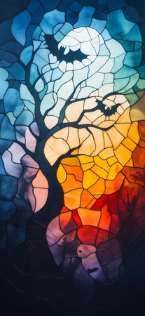 Halloween poster. Halloween background made of stained glassの素材