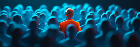 Man standing out of crowd. Think different. Individualityの素材