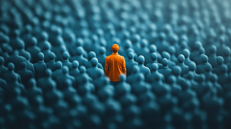 Man standing out of crowd. Think different. Individuality