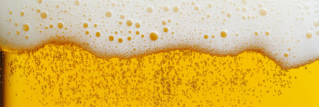 Close-up of beer with foam on top. Beer textureの写真素材