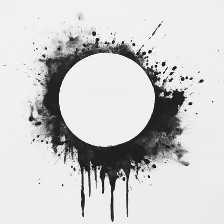 Brush strokes. A black round watercolor stroke on a white backgroundの写真素材