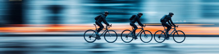 Cycling in the city. Urban cycling. Motion blurred people riding bicycles in the city