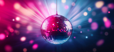 Disco ball. Purple and blue shiny disco ball. Party lights
