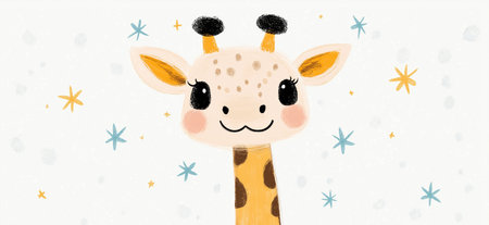 Cute giraffe greeting card. Cute illustration of a giraffeの写真素材