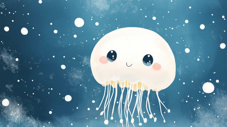 Cute jellyfish greeting card. Cute illustration of a jellyfishの写真素材