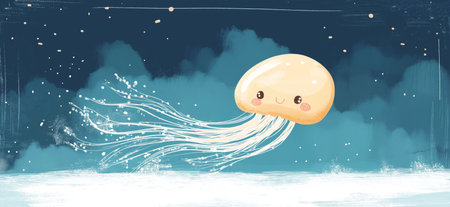 Cute jellyfish greeting card. Cute illustration of a jellyfishの写真素材