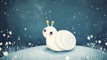 Cute snail greeting card. Cute illustration of a snailの写真素材
