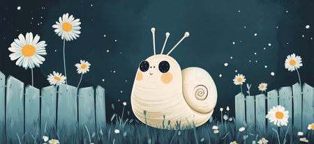 Cute snail greeting card. Cute illustration of a snailの写真素材