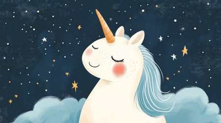 Cute unicorn greeting card. Cute illustration of an unicornの写真素材