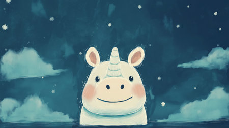 Cute rhino greeting card. Cute illustration of a rhinocerosの素材