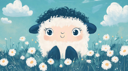 Cute sheep greeting card. Cute illustration of a sheepの素材