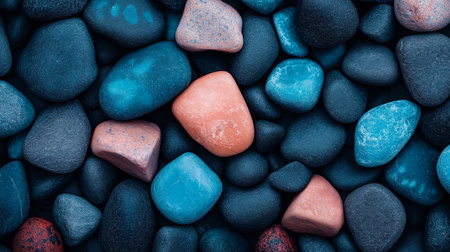 Smooth round colorful gravel stone texture. Polished opal pebble backgroundの写真素材