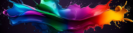 Rainbow coloured splashes. Rainbow colour three-dimensional splashes on a dark background