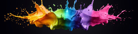 Rainbow coloured splashes. Rainbow colour three-dimensional splashes on a dark background
