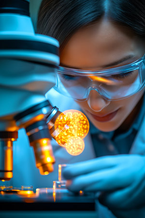 Scientist in a laboratory working on a research. Scientist conducting a lab testの写真素材