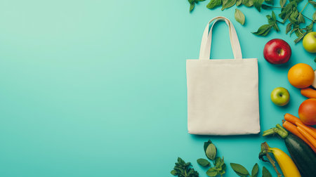 Banner with shopping bag and groceries. Shopping bag with vegetables wallpaperの写真素材