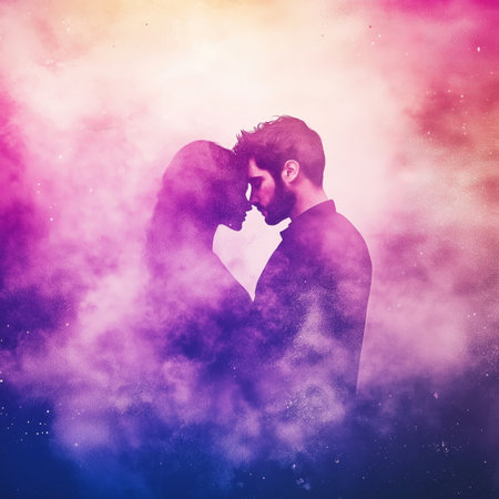 Kissing couple. Watercolor love banner. Couple in love - Valentine's day backgroundの写真素材