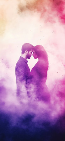 Kissing couple. Watercolor love banner. Couple in love - Valentine's day backgroundの写真素材